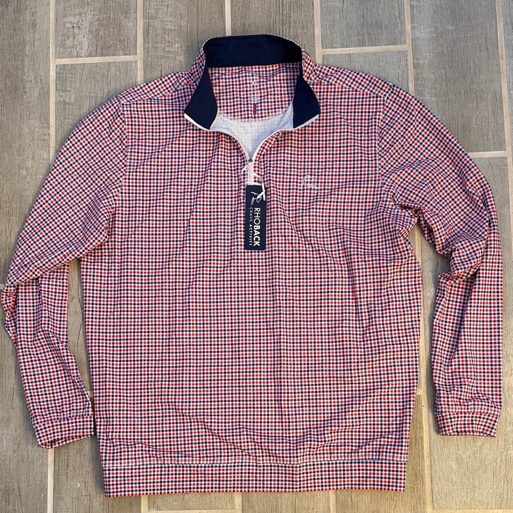 Rhoback Red and Navy Checkered Men's Quarter Zip
